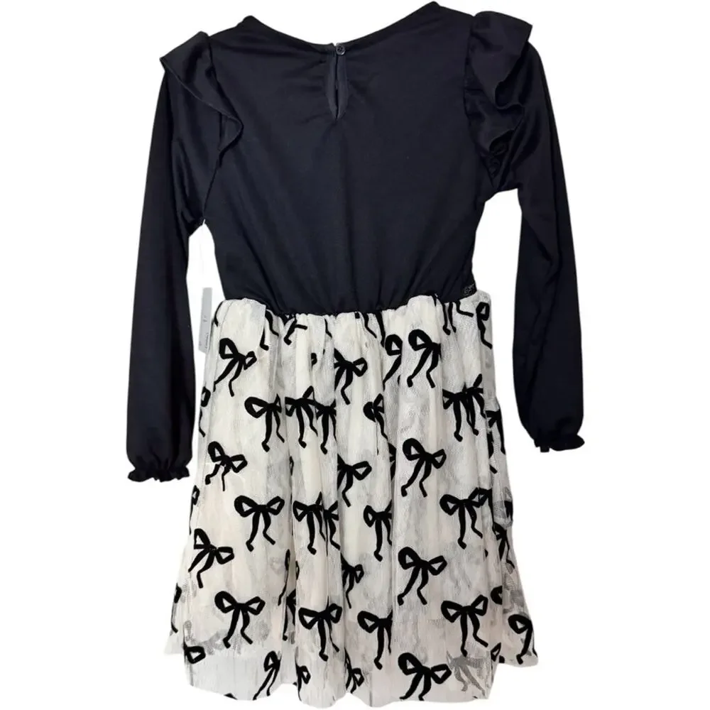 Disney Minnie Mouse Long SLeeve  Black and White Bow Dress Sz 6 NWT